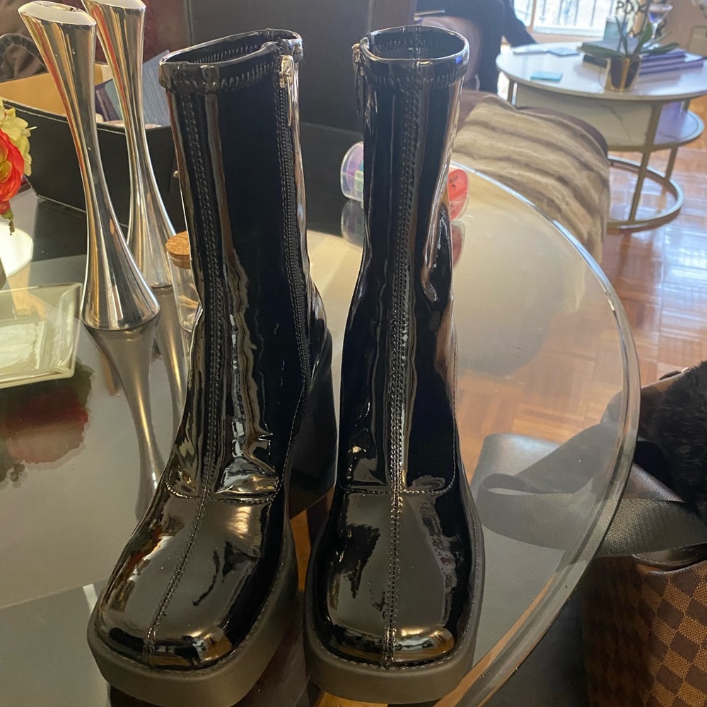 New Black Patent Leather Platform Boots